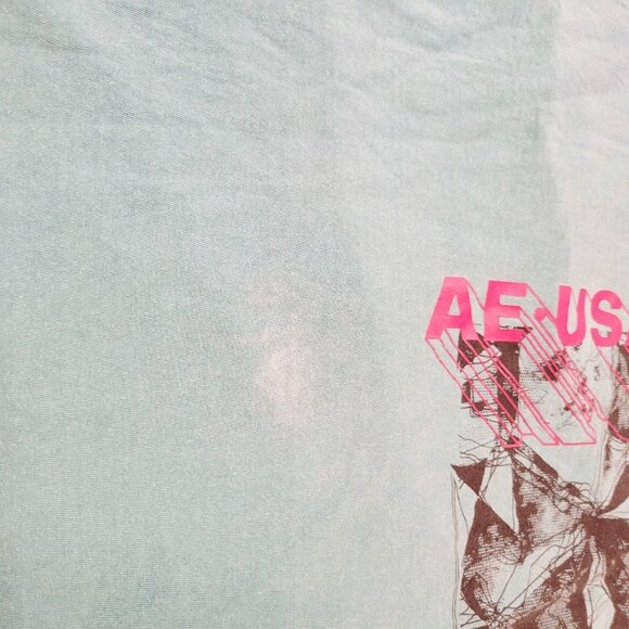 Y2K American Eagle Mens AE Vintage Wash Long-Sleeve Graphic T-Shirt Size XL Teal - Picture 2 of 8